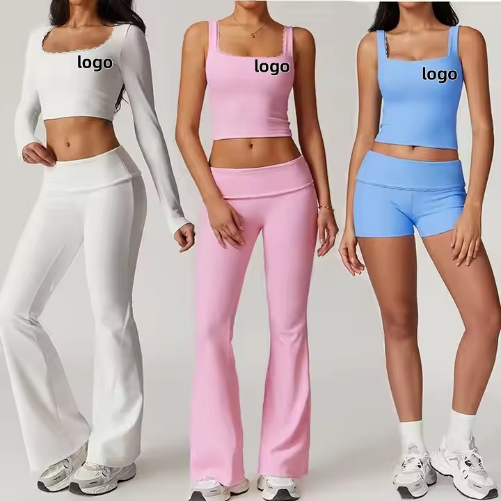 Personalised 2024 Ladies’s Health Yoga Outfit Set: Lace Lengthy Sleeve Tank High, Brief Leggings, and three Extra Athletic Put on Items