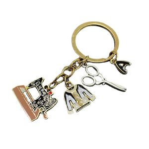 Tailor Keychain Equipment: Stitching Machine, Scissors, Buttons, Clothes, Keychains, and AZ Alphabet for Clothes Designers