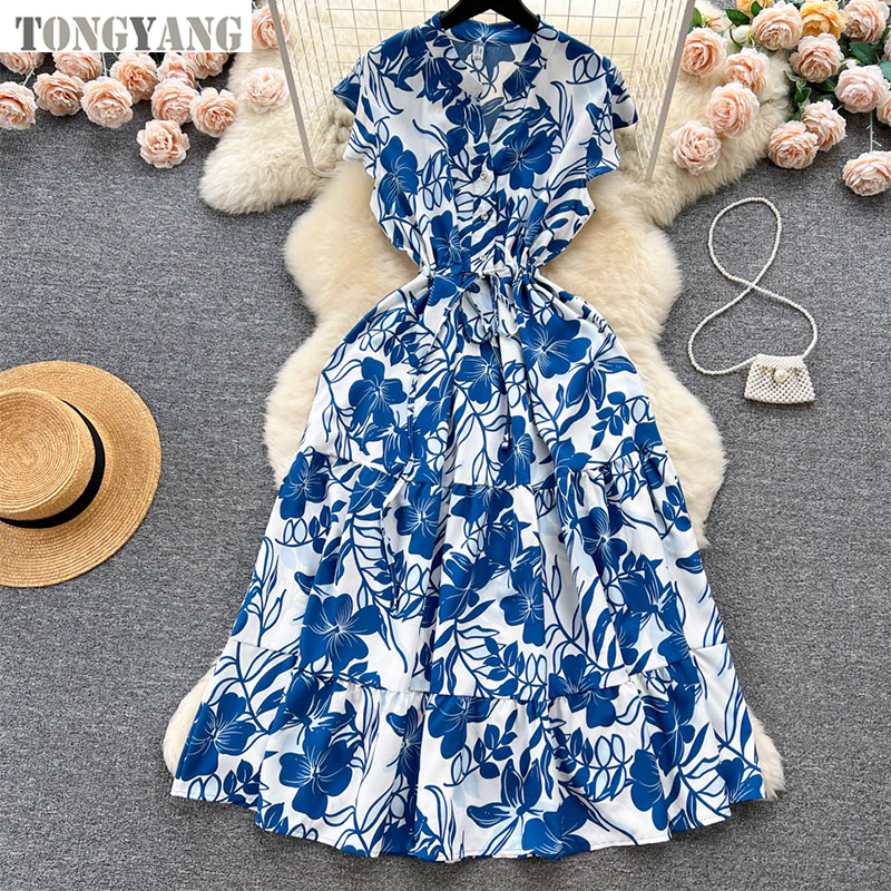 TONGYANG 2024 Girls's Excessive-High quality Summer season Sleeveless Floral Midi Costume - Elegant Classic Type for Women