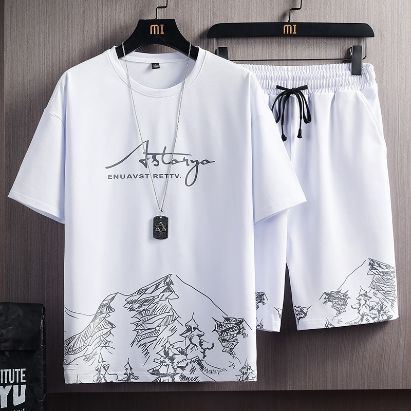 Wholesale Fashionable Breathable Snug Males's Printed T-Shirt and Shorts Set