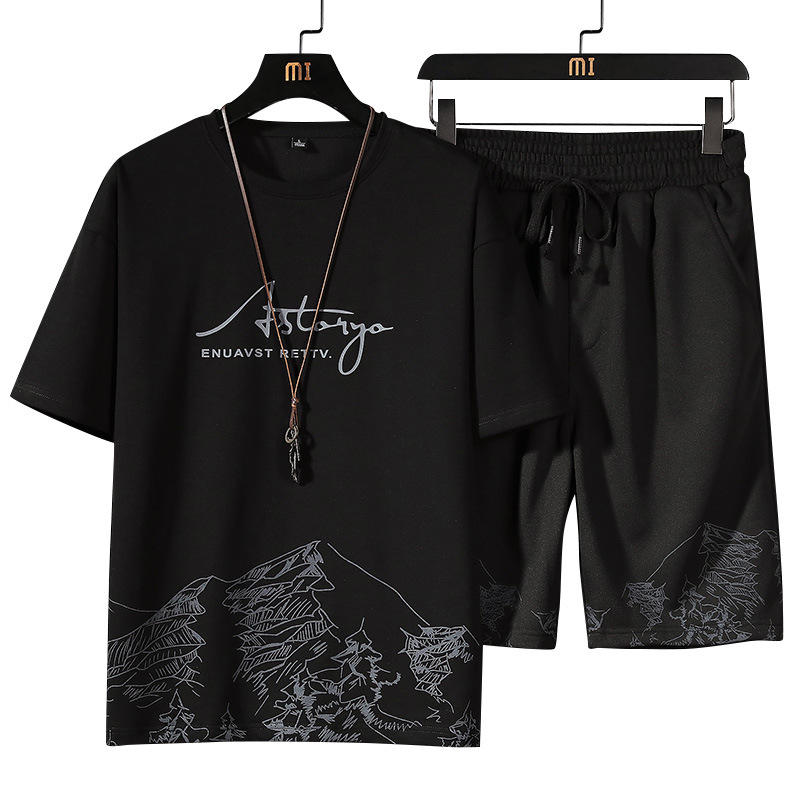 Wholesale Fashionable Breathable Snug Males’s Printed T-Shirt and Shorts Set